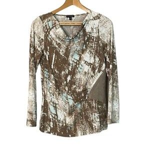 LC Conrad C Collection brown and teal long sleeved top. Women’s size S/P